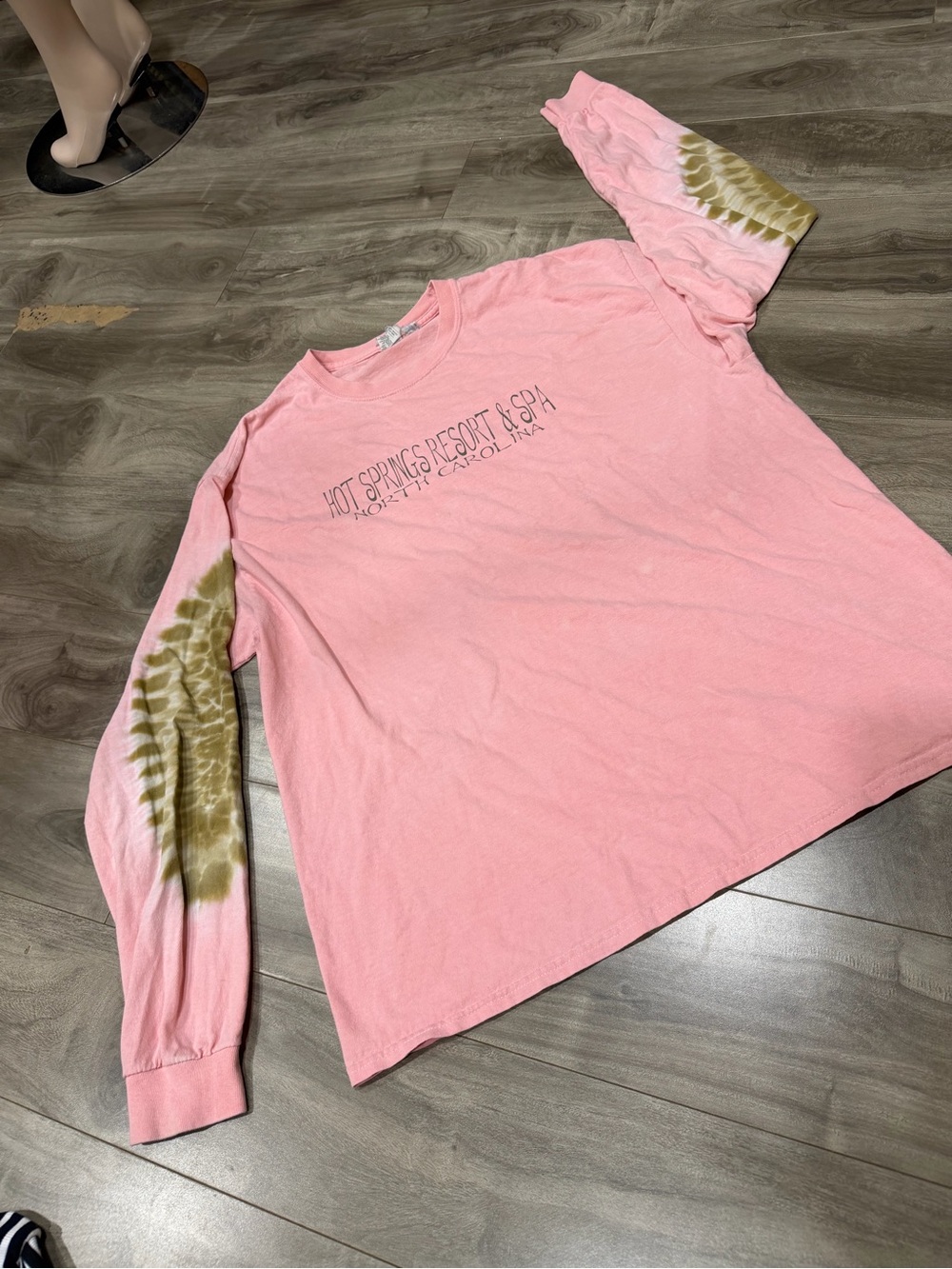 Gildan Pink Long-Sleeve Tee with Olive Tie-Dye Sleeves